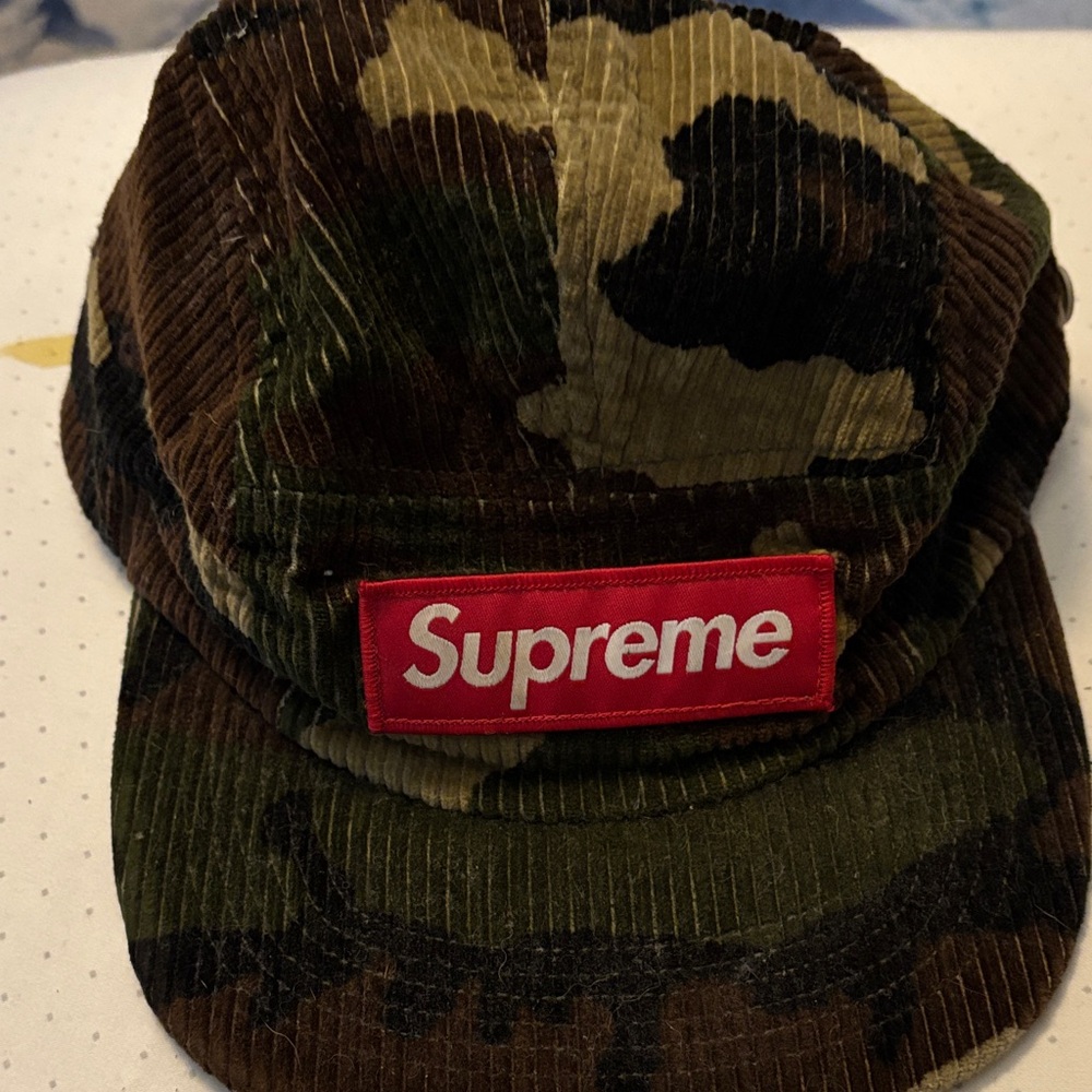 Supreme Camo Corduroy Hat with Red Logo